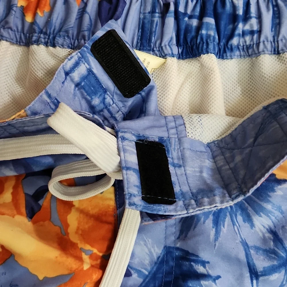 Panama Jack Blue Orange Hawaiian Print Swim Shorts Velcro Close & Pocket XL